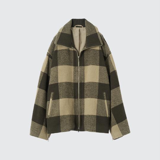 BUFFALO PLAID STAND COLLAR ZIP BLOUSON (YK24FW0730B)